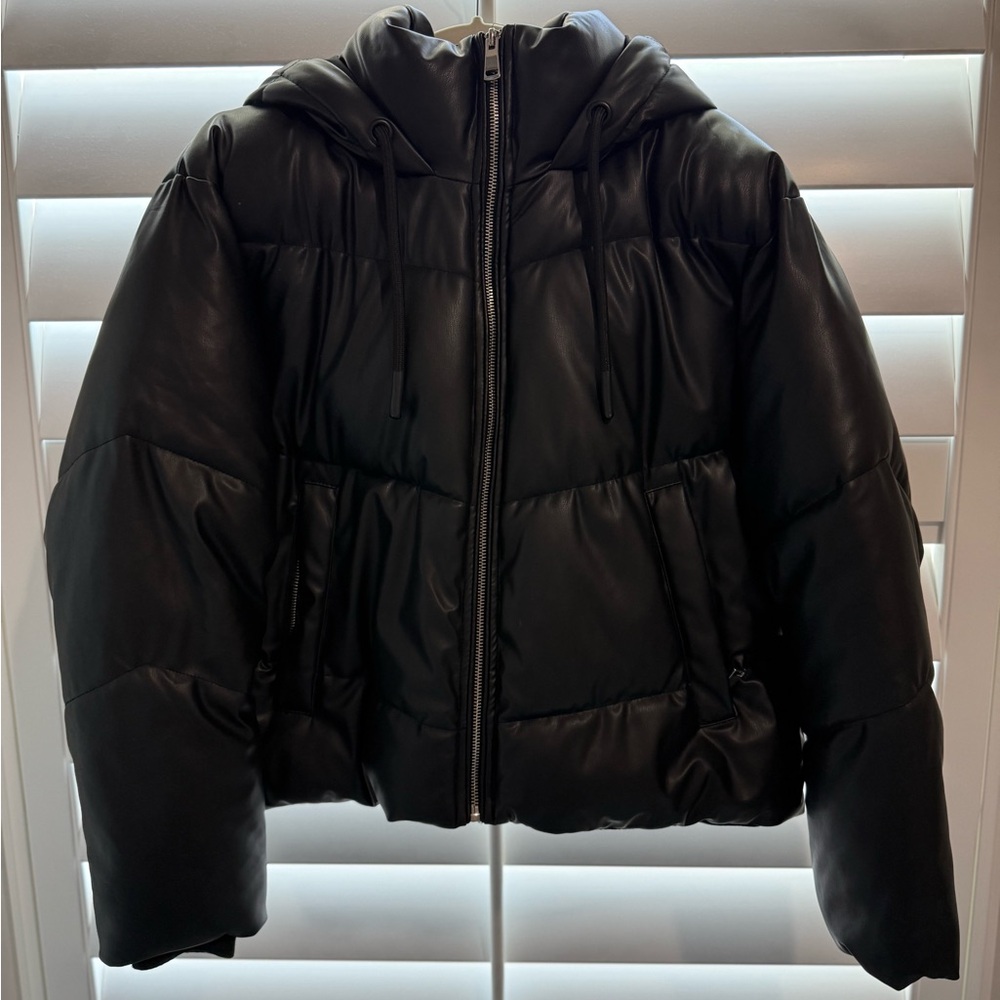 Zara Faux Leather Puffer Jacket
